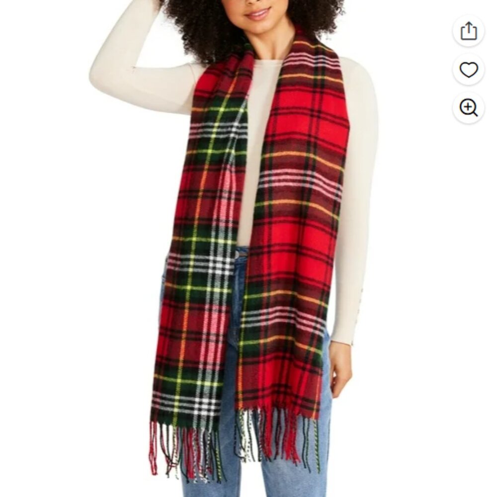 Steve Madden Women's Tartan Plaid Scarf with Fringe Detail - NWT